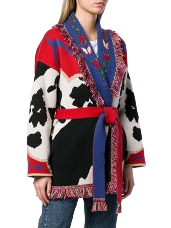 Women’s Cow Print Fringe Knit Cardigan - Image 5