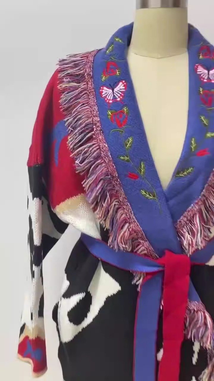 Women’s Cow Print Fringe Knit Cardigan - Image 6