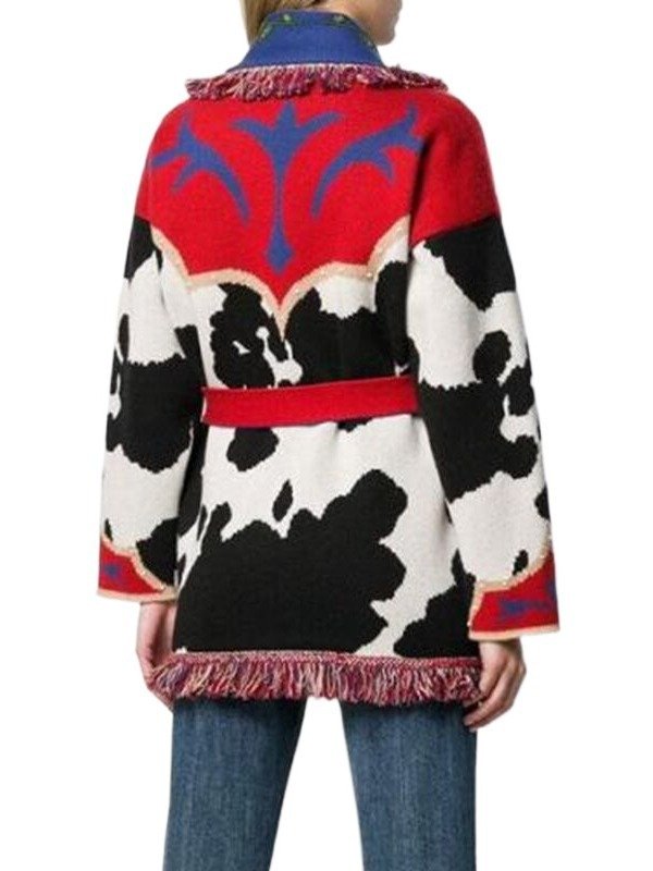 Women’s Cow Print Fringe Knit Cardigan - Image 4