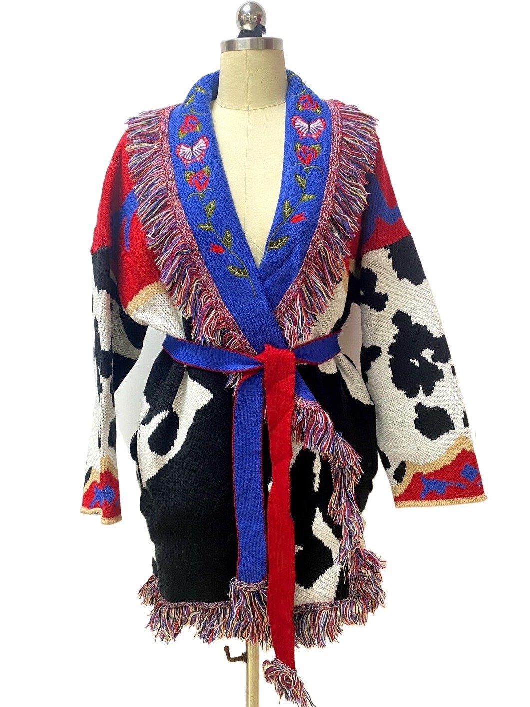 Women’s Cow Print Fringe Knit Cardigan - Image 3